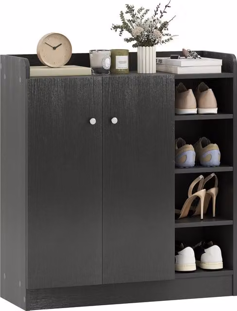 Scarpiera da ingresso Homcom in legno con 2 ante e 3 ripiani, Nero, L: 83 cm, P: 30 cm, H: 90 cm