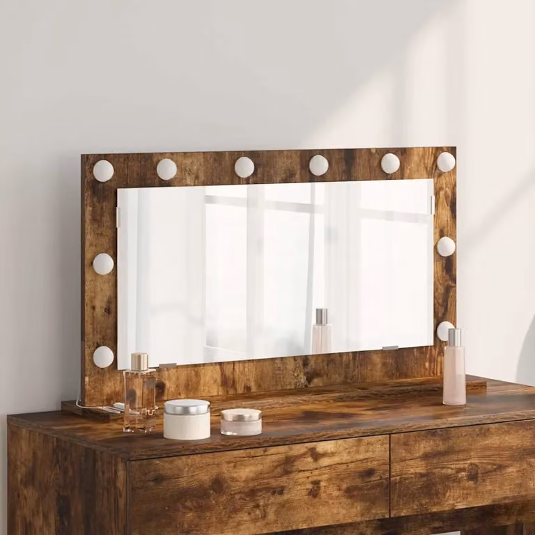 Specchio da Vanità vidaXL con Luce LED, Design Moderno Rettangolare, Colore Marrone, L 80 cm x P 45 cm x H 18 cm