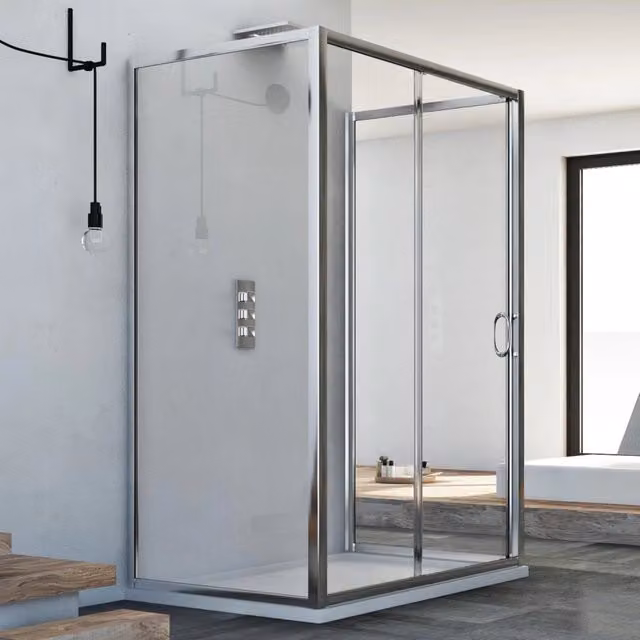 Box Doccia Replay Trio 1 IDRALITE a 3 lati, forma rettangolare con anta scorrevole, trasparente, L/P/H: 130 x 90 x 185 cm