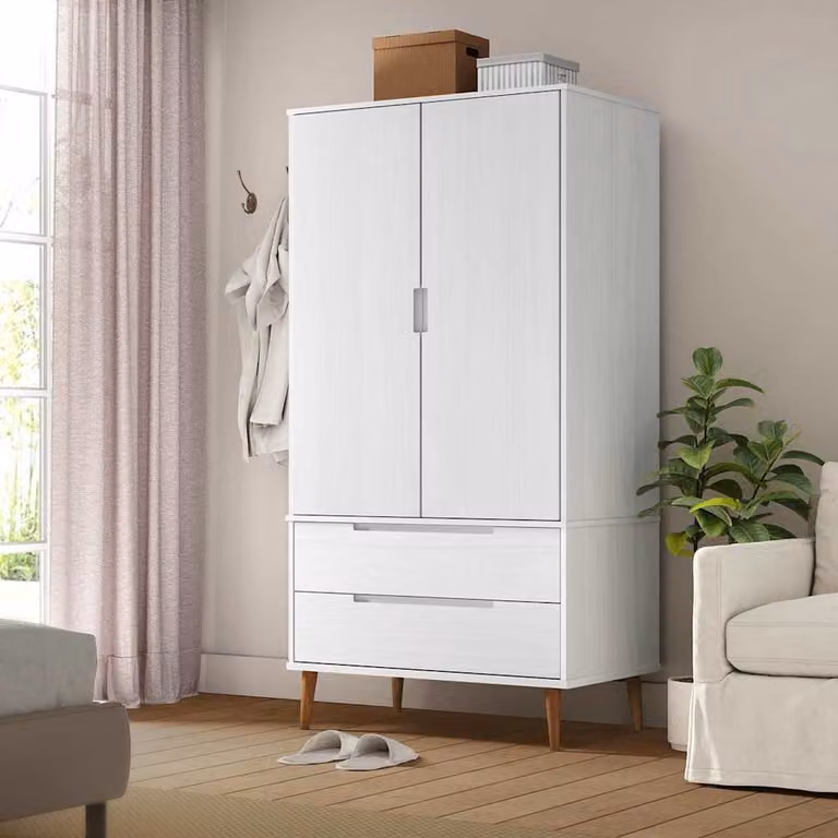 Armadio MOLDE vidaXL in legno massello di pino bianco con cassetti integrati L/P/H: 90 x 55 x 175 cm