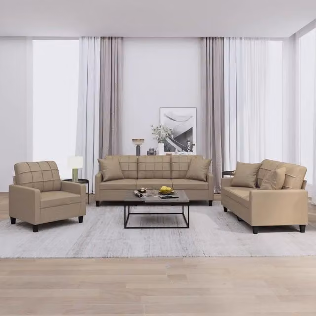 vidaXL Set di Divani 3 pz Moderno in Similpelle con Cuscini Beige e Marrone
