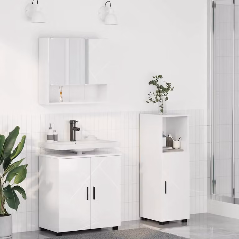 Set di mobili per il bagno vidaXL 3 pezzi Bianco Lucido L/P/H: 61 x 35 x 64 cm