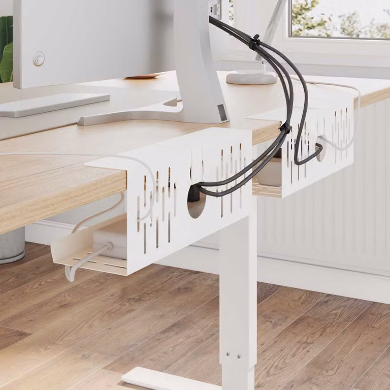 Set di 2 vassoio per gestione cavi sottotavolo vidaXL in metallo bianco