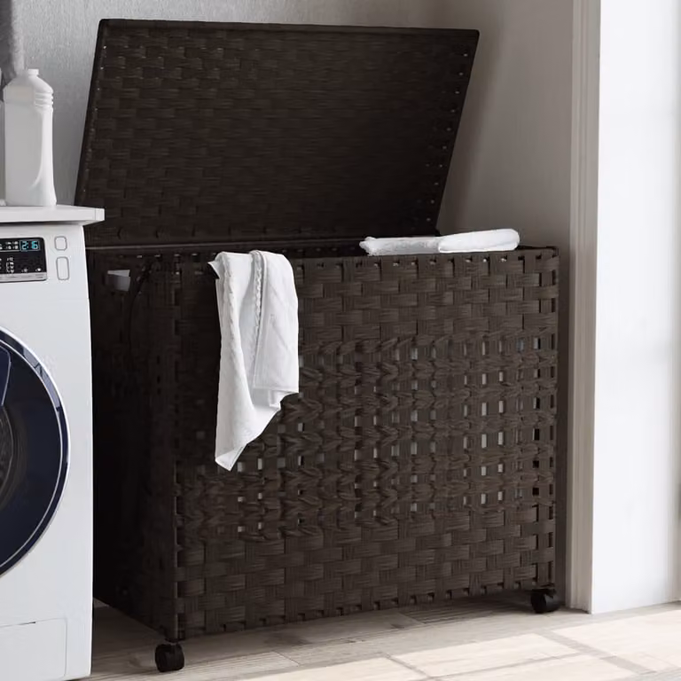 Cesto portabiancheria con ruote e coperchio vidaXL in rattan marrone con sacca rimovibile L: 66 cm, P: 35 cm, H: 60 cm