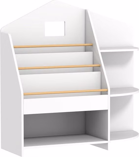 Libreria per bambini AIYAPLAY con 7 ripiani per libri e giocattoli, bordi arrotondati, Bianco