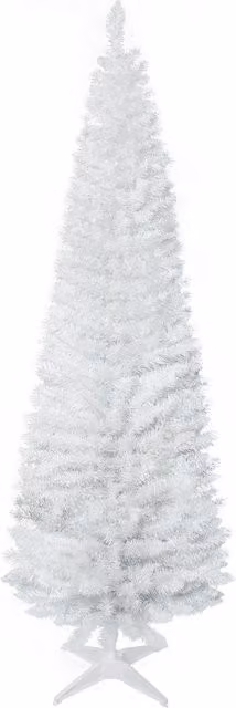 Albero di Natale Artificiale HOMCOM Bianco con 390 Rami e Base in Plastica, Design Alto e Stretto, Diametro: 55 cm, Altezza: 180 cm