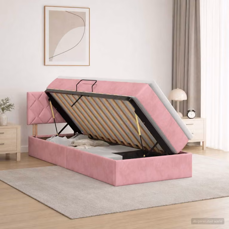 Letto con contenitore e testiera vidaXL in velluto rosa, L 100 x P 200 cm