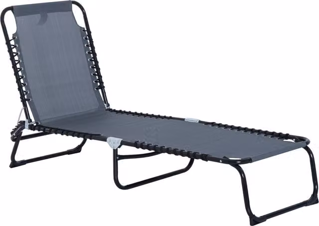 Sdraio prendisole pieghevole Outsunny con schienale regolabile multi-posizione in tessuto textilene nero e grigio