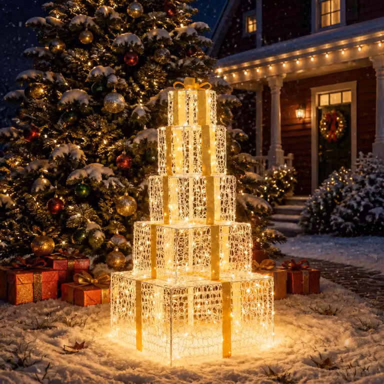 Decorazione natalizia vidaXL con 250 LED bianchi caldi a forma di pacchi regalo impilabili