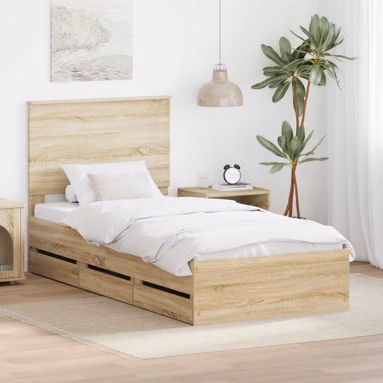 Struttura del letto moderna vidaXL con cassetto in legno Rovere Sonoma marrone 80 x 190 cm