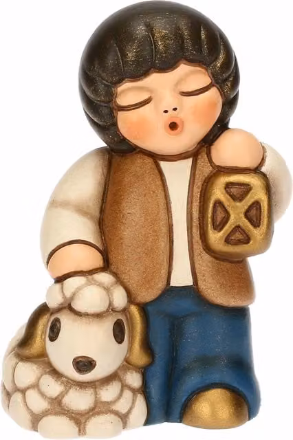 Bambino con lanterna in ceramica multicolore Thun Presepe Classico
