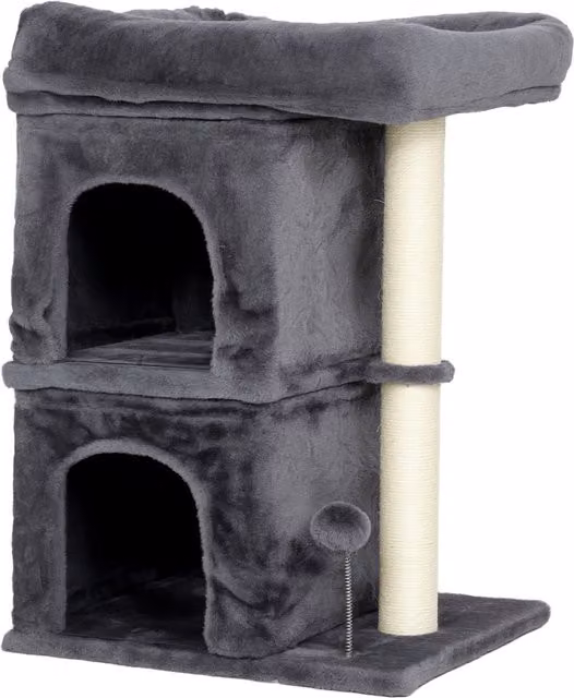 Torre per Gatti PawHut Grigio Scuro con 2 Casette, Lettino e Palo in Sisal per Animali fino a 7 kg