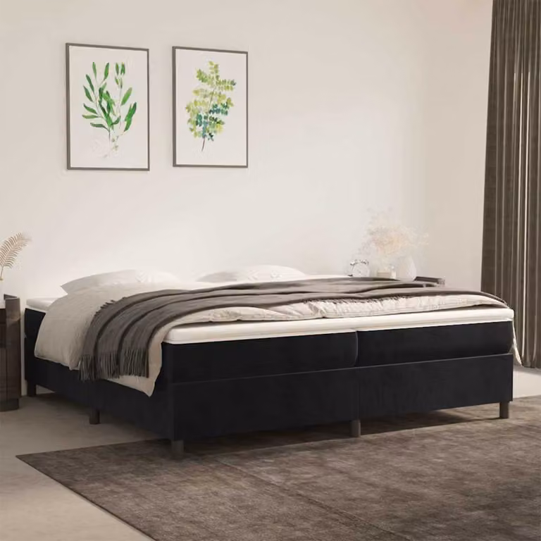 vidaXL Letto Ibrido con Giroletto a Molle e Materasso in Velluto Nero, L 200 x P 200 cm