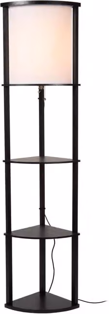 Lampada da terra scandinava MENNO Lucide in metallo e legno, colore nero e beige, con paralume in tessuto cilindrico, attacco E27, dimmerabile, H: 162.3 cm