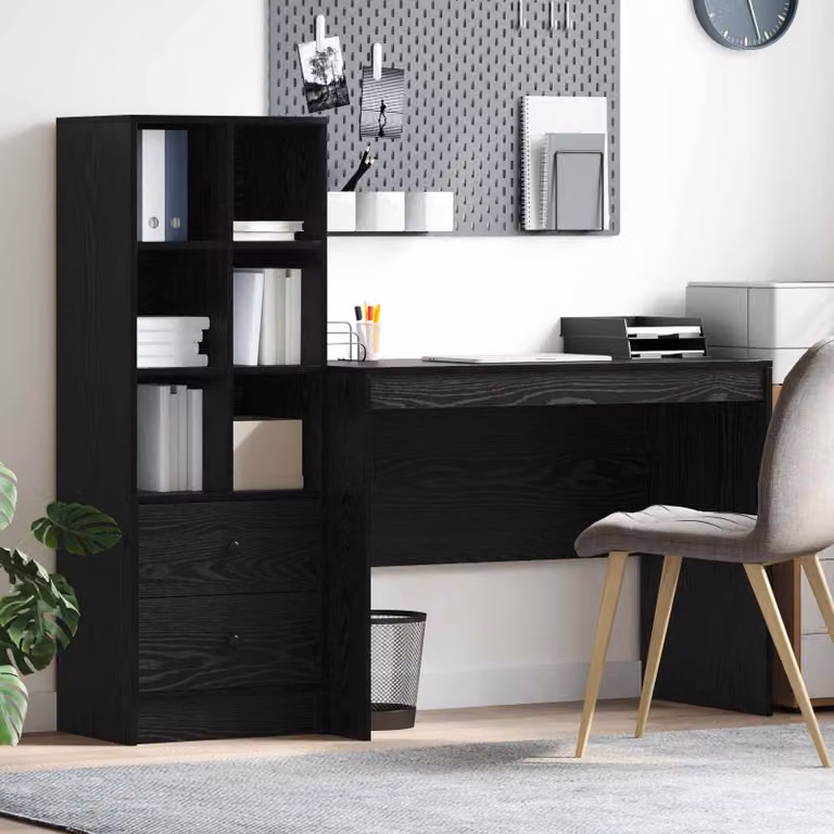 Set di 2 Scrivanie moderne vidaXL con scaffali in MDF laminato, colore Rovere Nero, L 145.5 x P 50 x H 127 cm
