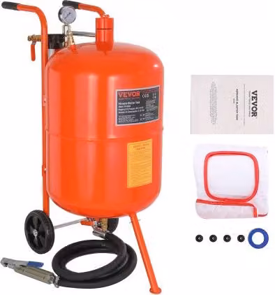 VEVOR Sabbiatrice ad Alta Pressione Arancione con Serbatoio da 75,7 L, Kit di Sabbiatura ad Aria 60-110 PSI con 4 Ugelli in Ceramica e Separatore Olio-Acqua per Rimuovere Vernice, Macchie e Ruggine