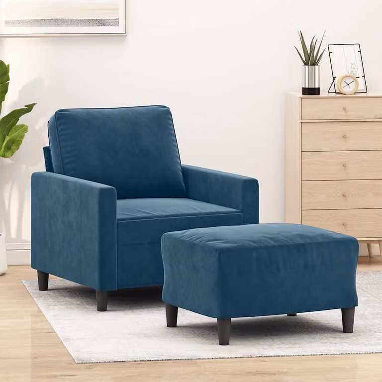 Poltrona con Poggiapiedi vidaXL in Velluto Blu con Design Moderno per Soggiorno