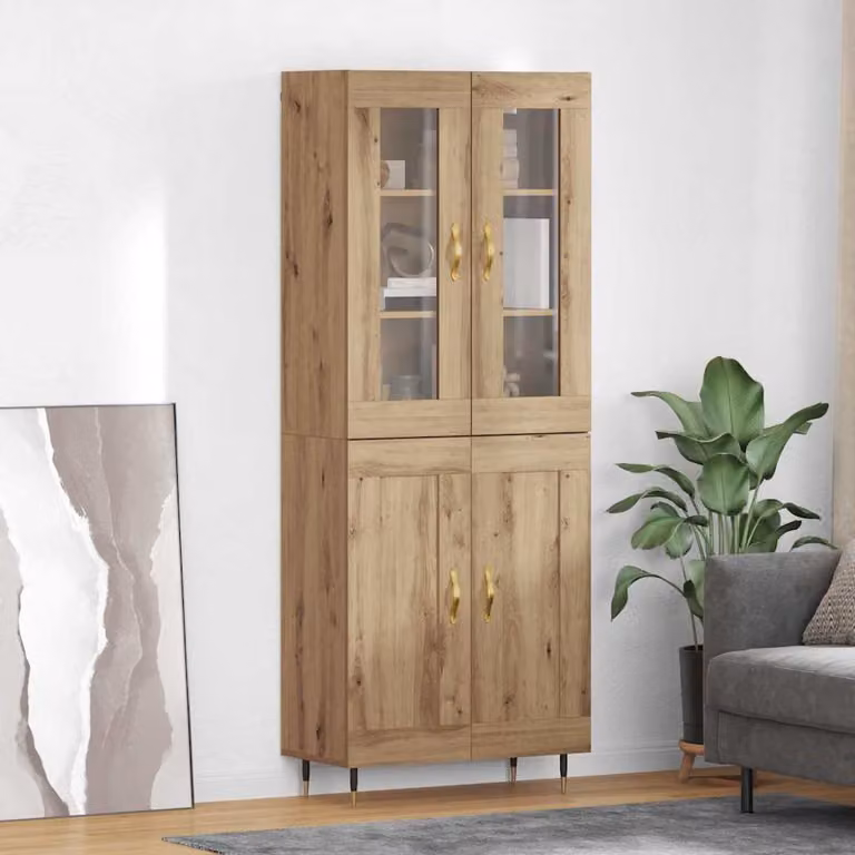 Set di 2 credenze vidaXL in stile rustico color rovere con ante in vetro, L: 69,5 cm, P: 34 cm, H: 180 cm