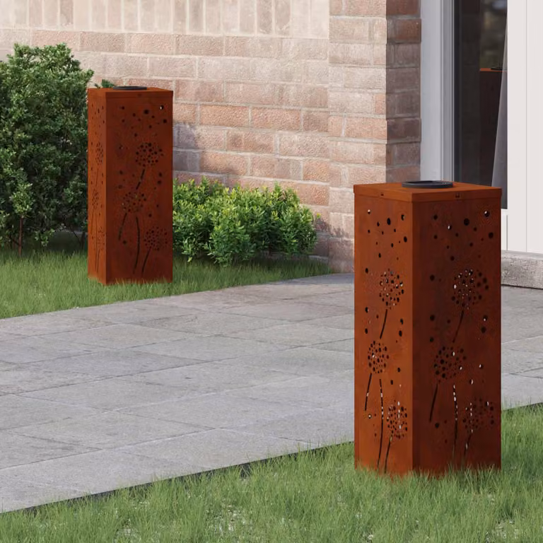 Set di 2 faretti LED solari vidaXL per sentieri e giardino, luce bianco caldo, L/P/H: 18 x 18 x 50 cm