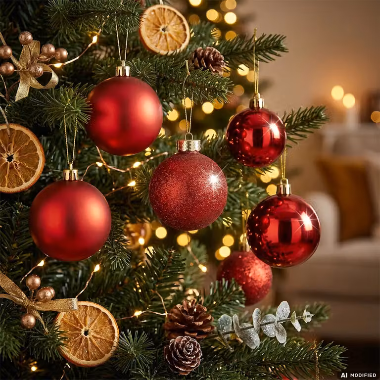 Set di 25 palline di Natale rosse VESTIAMO CASA, decorazioni rotonde in plastica con diametro: 6 cm