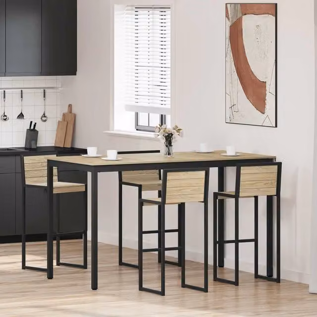 Tavolo da pranzo moderno Outsunny rettangolare in legno e metallo nero per cucina e sala da pranzo L/P/H: 180 x 90 x 105 cm