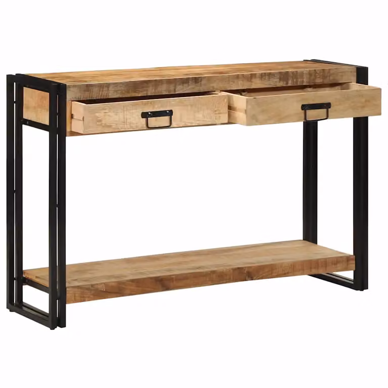 vidaXL Tavolo consolle moderno in legno di mango massello e metallo, Marrone, L: 120 cm, P: 33 cm, H: 75 cm