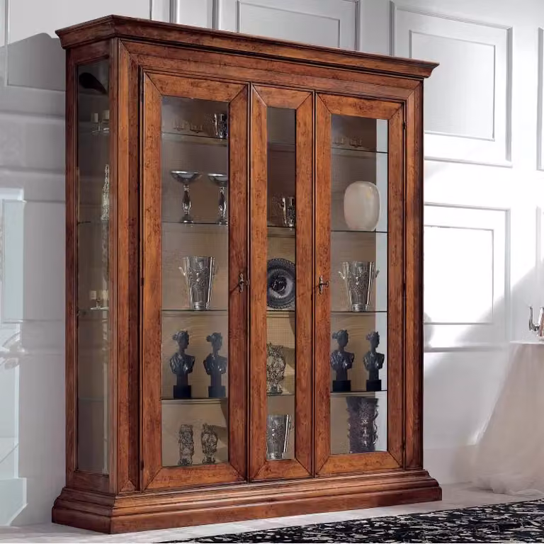Vetrina classica con 2 ante in vetro e legno noce Mobili 2G L: 184 cm, P: 50 cm, H: 214 cm