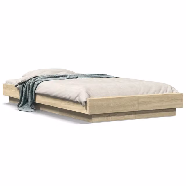 Letto singolo moderno DESIGN IN in legno multistrato Rovere Sonoma con luci LED sottobettiera e porte di ricarica USB, L 90 cm x P 200 cm