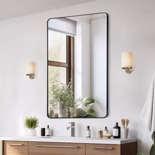Specchio da parete VEVOR con cornice in lega di alluminio nera, modello rettangolare antigraffio e antideflagrante, L: 139,7 cm x H: 76,2 cm