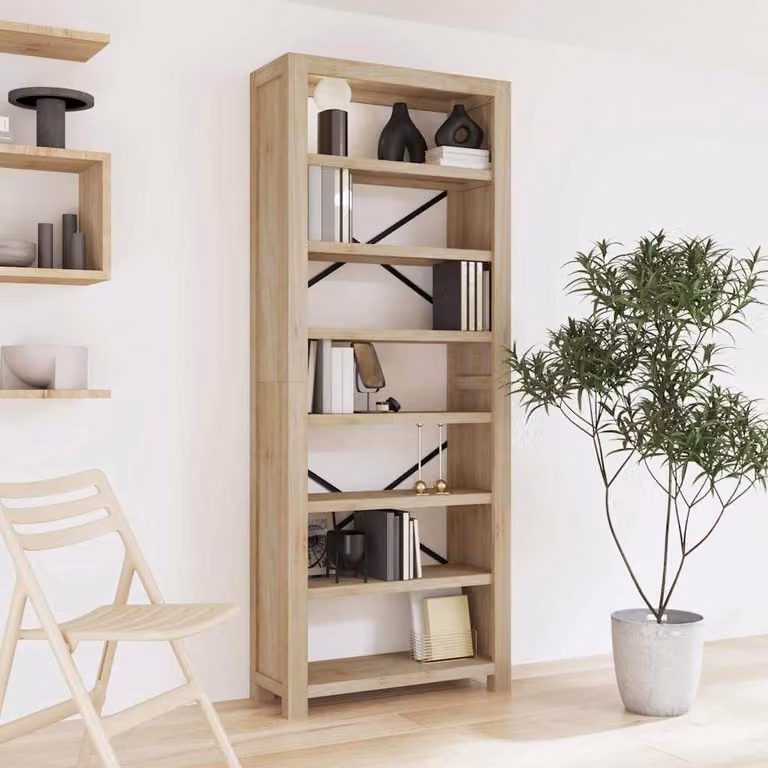 Libreria vidaXL a 7 Ripiani in Legno di Acacia e Metallo, Colore Marrone Rustico, L 80 cm x P 30 cm x H 200 cm