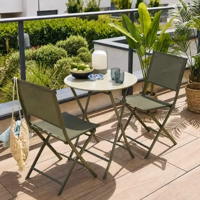 Tavolo da giardino rotondo Hespéride verde in acciaio verniciato a polvere con piano pieghevole, Diametro: 60 cm