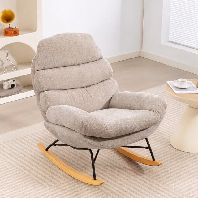 Sedia a dondolo imbottita REDOM color beige, L 80 cm x P 103 cm x H 91 cm