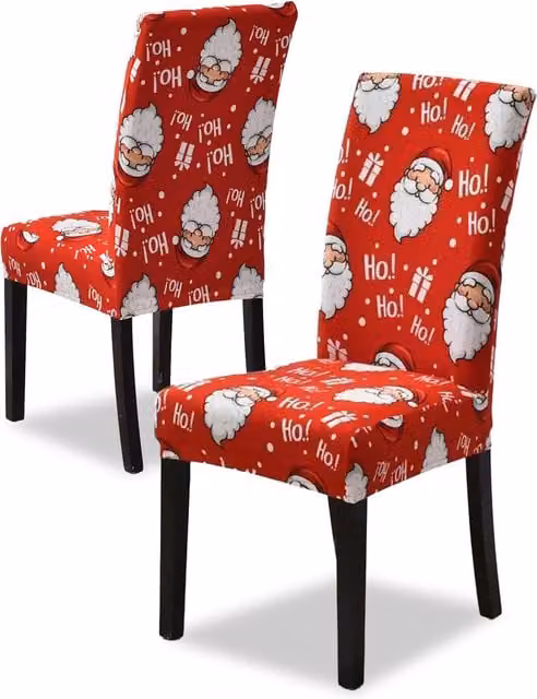 Set di 6 Coprisedia Decorativi Saint Joy con Motivo Babbo Natale, Elasticizzati e Lavabili, Colore Rosso