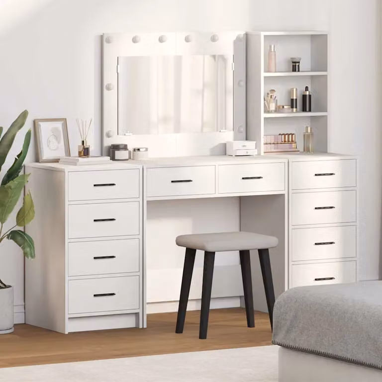 vidaXL Tavolo da Trucco Hollywood con LED Bianco L: 78,5 cm, P: 41 cm, H: 135 cm