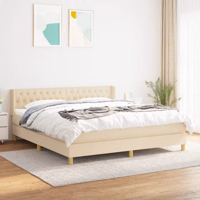 vidaXL Letto Ibrido con Materasso in Tessuto Beige e Bianco L/P: 180 x 200 cm