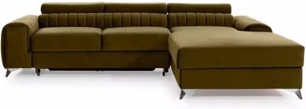 Divano ad angolo destro JAYSON MEUBLORAMA verde, convertibile a 3 posti con funzione letto e struttura in legno massello