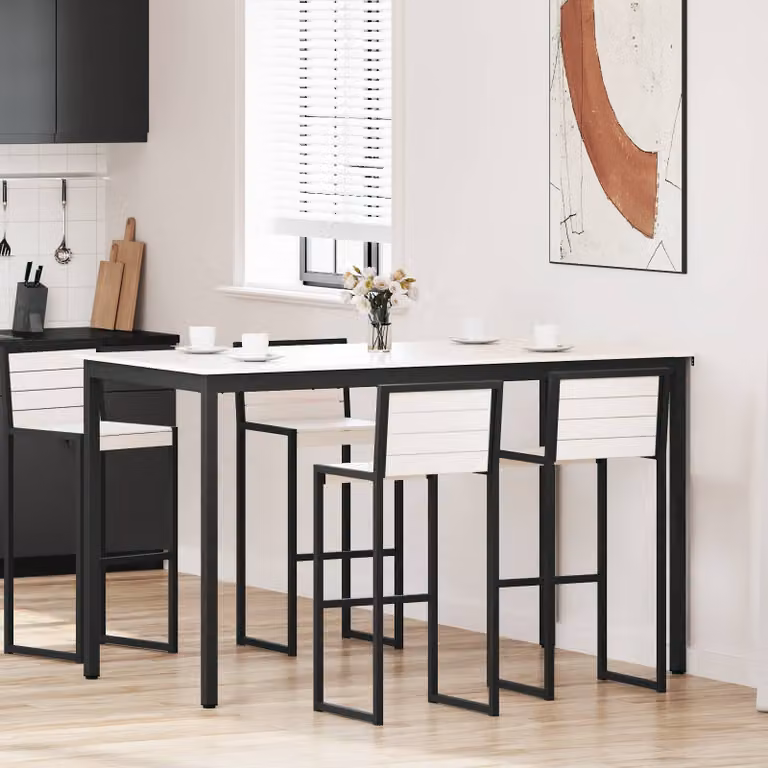 vidaXL Tavolo da bar rettangolare in pino massello e metallo bianco L: 180 cm, P: 90 cm, H: 105 cm