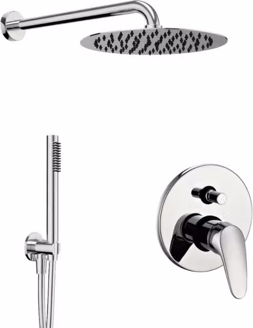 Kit doccia tondo OGOMONDO completo di soffione, doccetta, miscelatore con deviatore e colonna rigida in finitura cromata