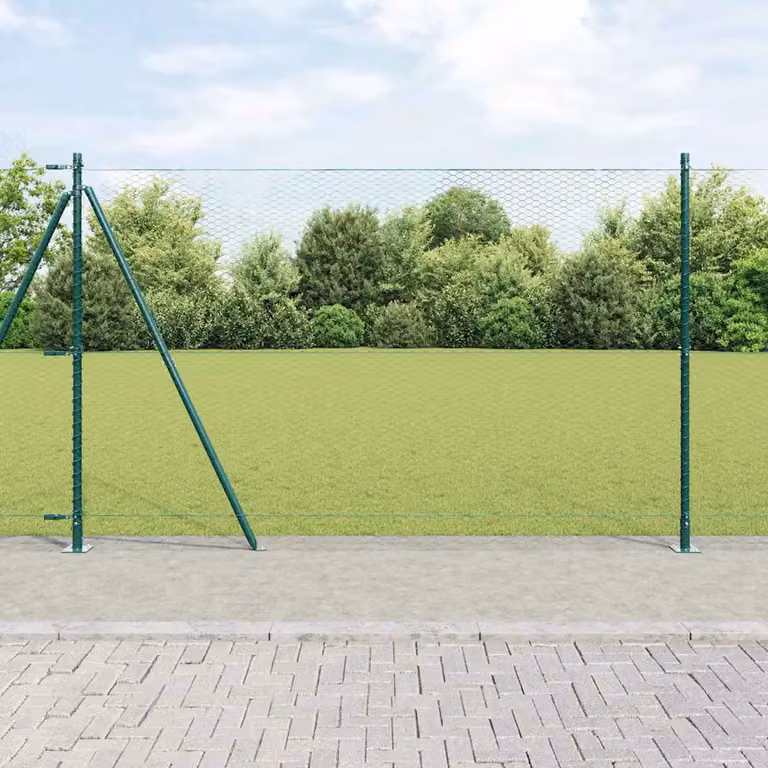 Recinzione esagonale vidaXL verde con base in cemento e rete in acciaio rivestita in PVC, L: 1,6 m, H: 0,5 m