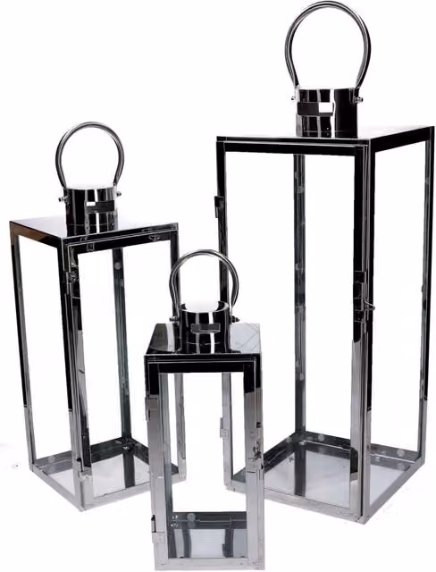 Set di 3 lanterne da tavolo Vacchetti in metallo argento per decorazioni natalizie moderne