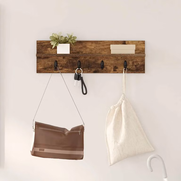 vidaXL Appendiabiti a muro moderno in legno marrone, L 60 x P 10,5 x H 18 cm