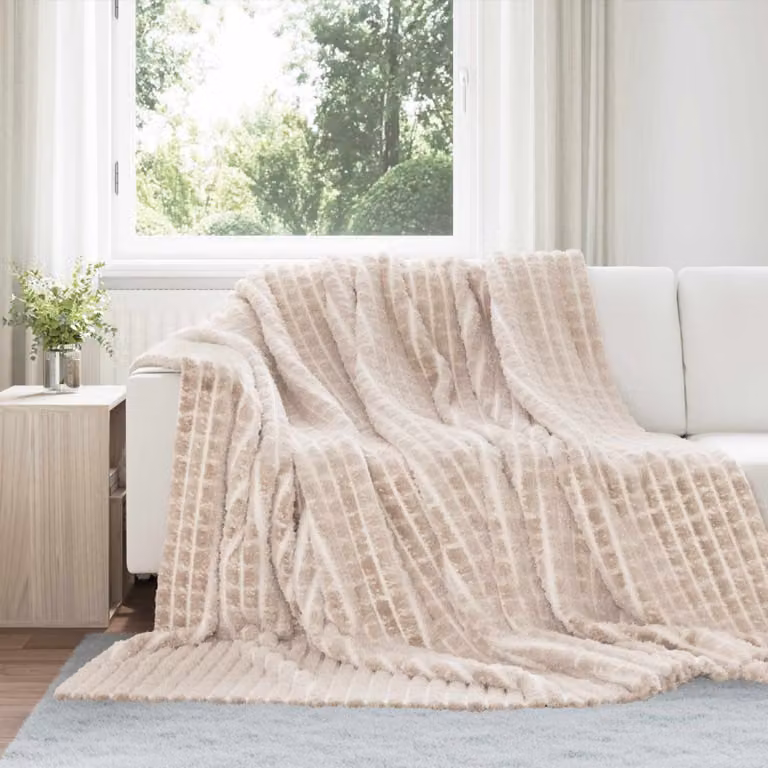 Set di 6 coperte in pile vidaXL beige L 240 cm x P 220 cm