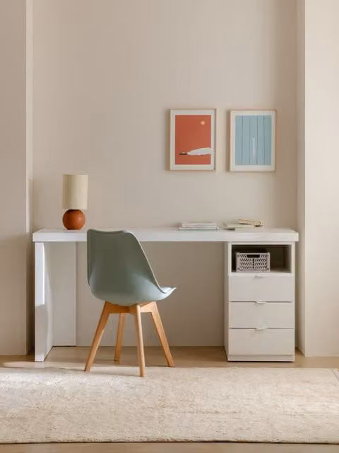Scrivania Lavin Kenay Home bianca con piano rettangolare in MDF laminato opaco