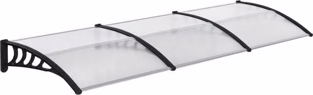 Tettoia moderna Outsunny per balconi, finestre e porte in alluminio e policarbonato, Nera e Trasparente, L 303 x P 96 x H 27 cm