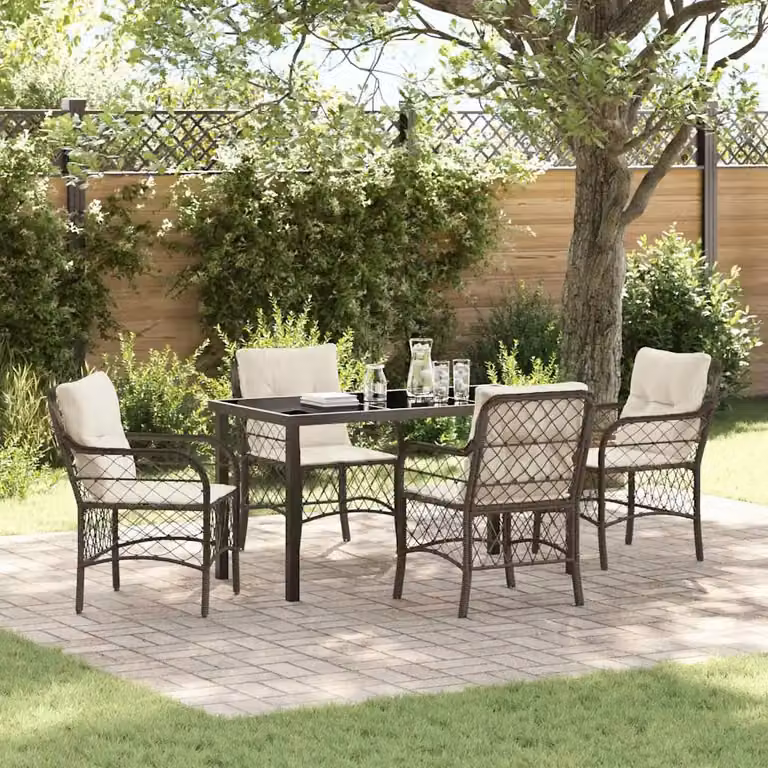 Set da pranzo per giardino vidaXL in polyrattan marrone con tavolo in vetro, 5 pezzi