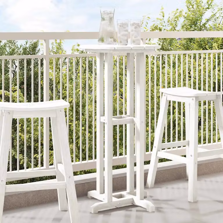vidaXL Tavolo da bar moderno in polietilene bianco per giardino e terrazza L/P/H: 55 x 55 x 107 cm