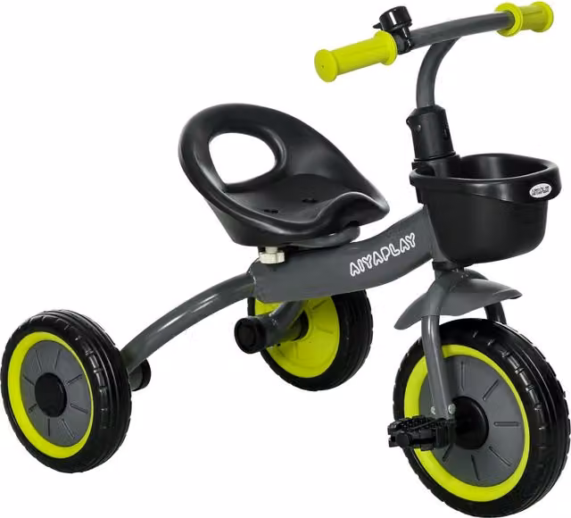 Triciclo per bambini AIYAPLAY con seduta regolabile e campanello, Nero, L/P/H: 70.5 x 50 x 58 cm