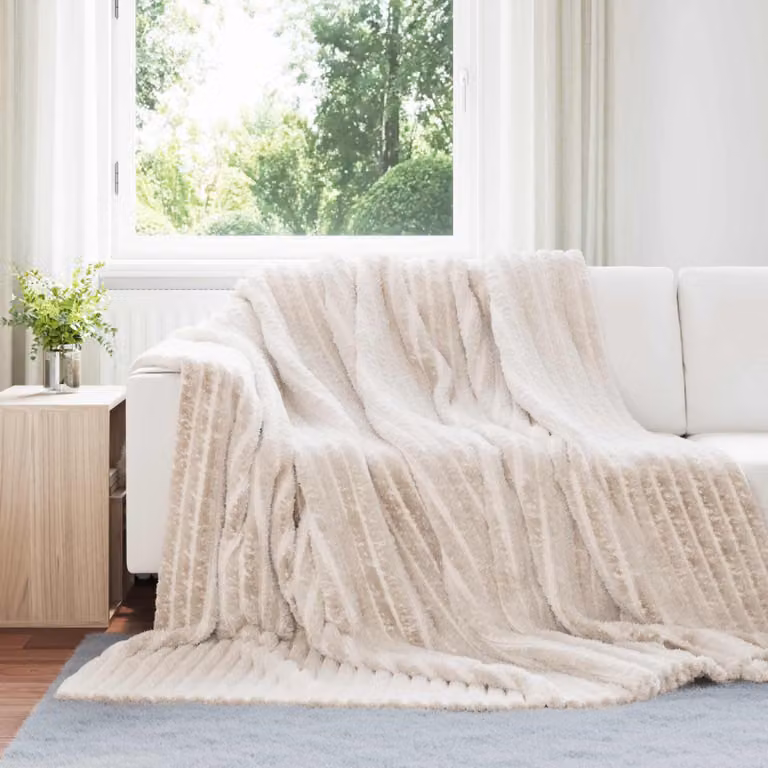 Set di 6 coperte in pile vidaXL beige L 240 cm x P 220 cm