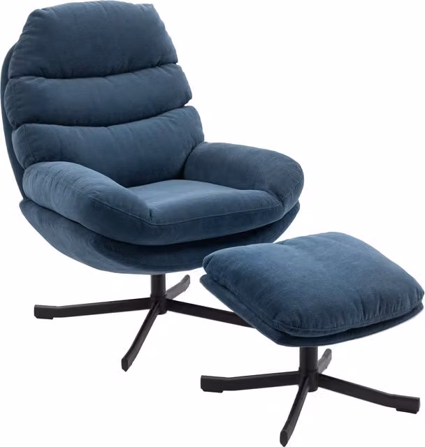 Poltrona Relax HOMCOM con Pouf in tessuto Chenille Blu, Poltrona Lounge Moderna L: 78 cm, P: 93 cm, H: 100 cm