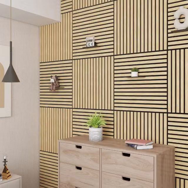 Set di 16 Pannelli Murali 3D Fonoassorbenti NEU.HOLZ con Effetto Legno Rovere Chiaro, L/P/H: 60 x 60 x 2,1 cm, Copertura 5,76 m²